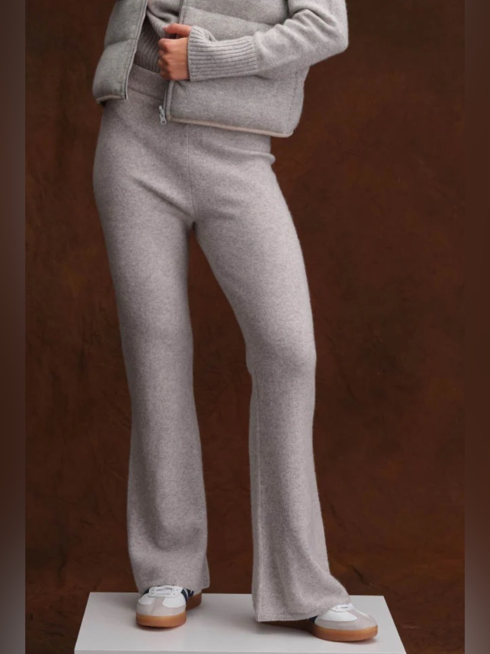 The Cashmere Project 100% cashmere lounge flare pants London grey heather NWT